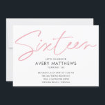 Convite Festa de aniversário Moderno Sweet 16 de Script Ro<br><div class="desc">Convite de aniversário Blush Pink Script Modern Sweet 16 - Tipografia de script rosa-rosa moderna,  robusta,  robusta,  com todos os detalhes importantes da celebração. A foto da aniversariante está na parte de trás do convite. Tão chique.</div>