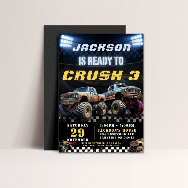 Convite Festa de aniversário Monster Truck Boys editável (Criador carregado)