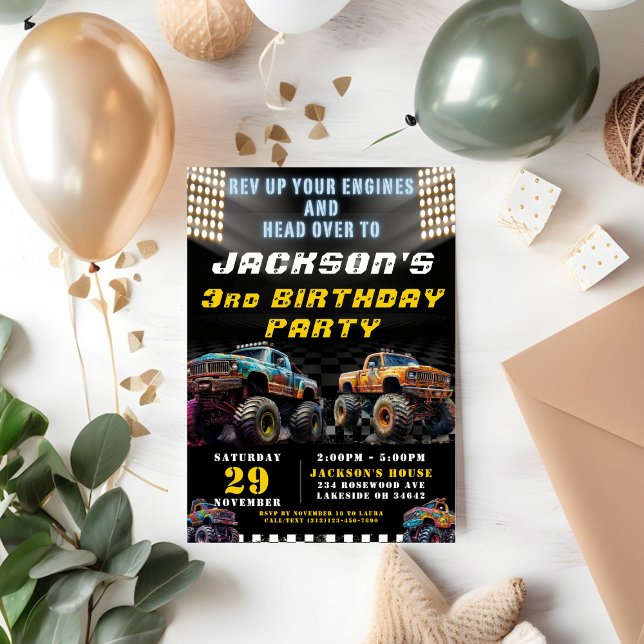 Convite Festa de aniversário Monster Truck Rally Boys (Criador carregado)
