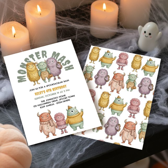 Convite Festa de Aniversário Monstro Mash Kids Spooktacula (Monster Mash Halloween Kids Birthday Invitation by Darling & May)