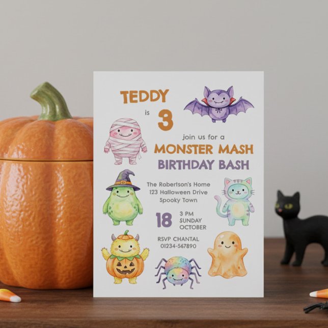 Convite Festa de Aniversário Monstruosa e Fofa de Hallowee (Monster Mash Birthday Bash editable age kids birthday invitation by Darling & May)