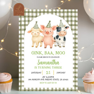 Convite Festa de Aniversário na Fazenda em Xadrez Verde Sá