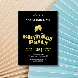 Convite Festa de aniversário na moda Dourada de champanhe 
