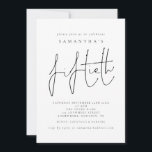 Convite Festa de aniversário na moda Script Fiftieth<br><div class="desc">Na moda Script 50ª Festa de aniversário. A 50ª é feita num estilo moderno de escrita manual. Personalize facilmente o resto do texto para você. Você pode alterar o texto e o plano de fundo para qualquer cor desejada através da opção Personalizar mais.</div>