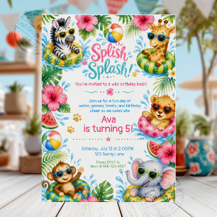 Convite Festa de Aniversário na Piscina com Animais da Sel