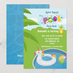 Convite Festa de Aniversário na Piscina com Flutuador de U