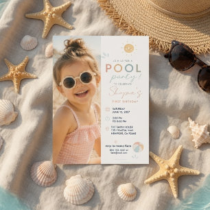 Convite Festa de Aniversário na Piscina com Foto Verão