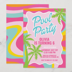 Convite festa de aniversário na piscina com redemoinho de 