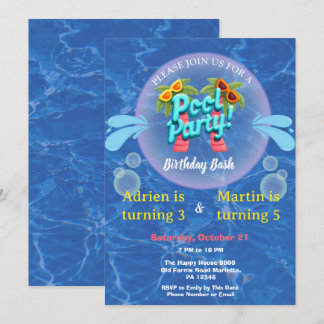 Convite Festa de Aniversário na Piscina com Tema Tropical