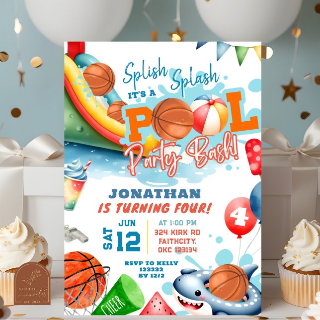 Convite Festa de Aniversário na Piscina de Basquete (Criador carregado)