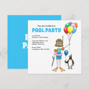 Convite Festa de Aniversário na Piscina de Verão