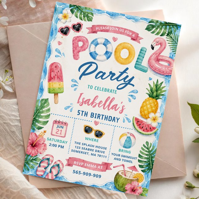 Convite Festa de Aniversário na Piscina de Verão (Criador carregado)
