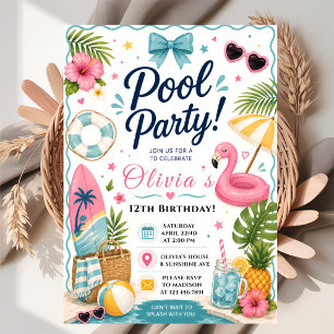 Convite Festa de Aniversário na Piscina de Verão