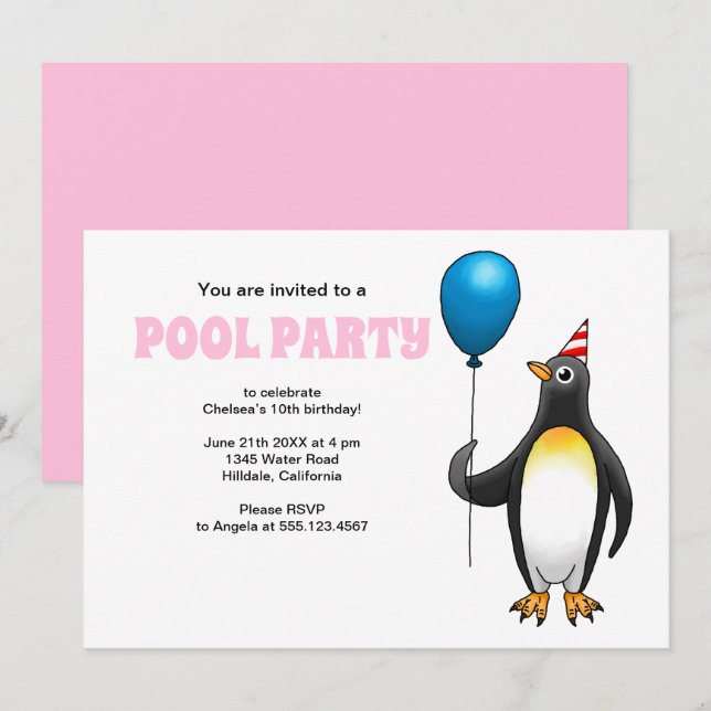 Convite Festa de Aniversário na Piscina de Verão (Frente/Verso)