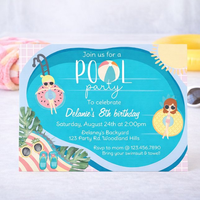 Convite Festa de Aniversário na Piscina de Verão | Festa n (Criador carregado)