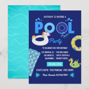 Convite Festa de Aniversário na Piscina do Unicórnio Azul 