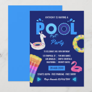Convite Festa de Aniversário na Piscina Flamingo Lhama Azu