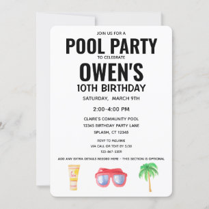 Convite Festa de Aniversário na Piscina neutra em termos d