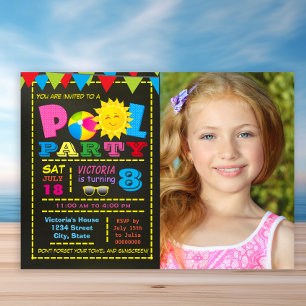 Convite Festa de Aniversário na Piscina para Meninas