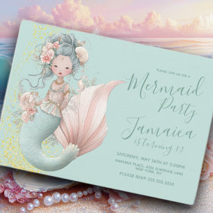 Convite Festa de Aniversário na Praia da Sereia Asiática