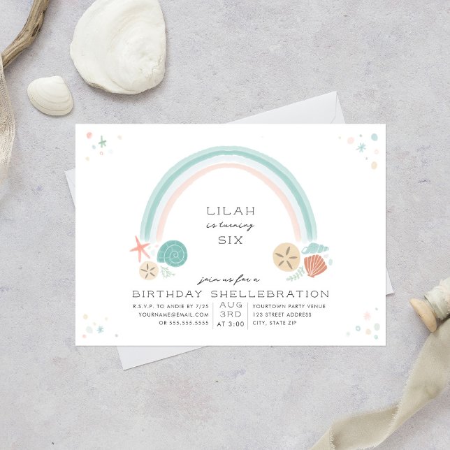 Convite Festa de aniversário Náutica do Arco-íris da Seash (Criador carregado)