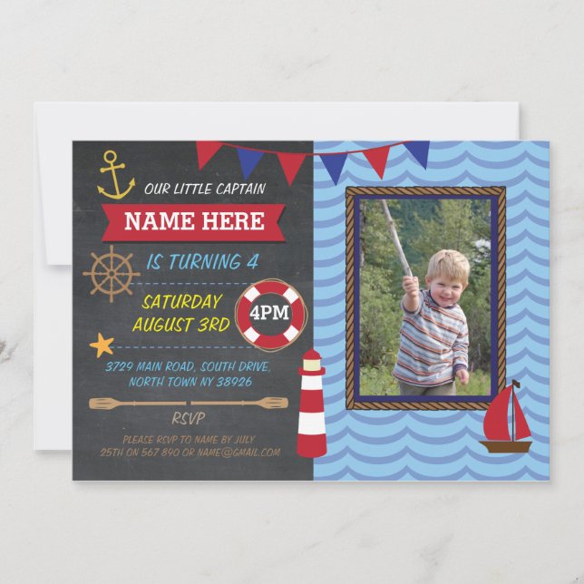 Convite Festa de aniversário Náutica Fotografia Boats Conv (Frente)