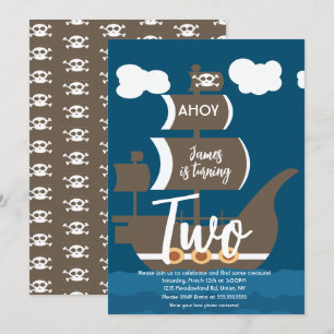 Convite Festa de Aniversário Navio Pirata Ahoy Qualquer Id