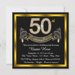 Convite Festa de aniversário negra e Dourada