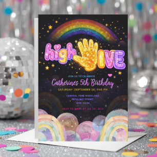 Convite Festa de Aniversário Neon Glow Sparkle High Five
