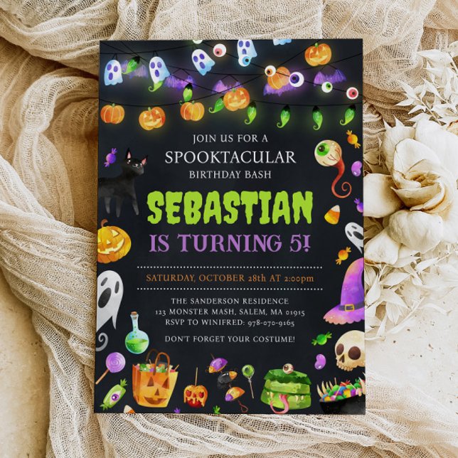 Convite Festa de aniversário Neon Halloween, Aniversário d (Criador carregado)