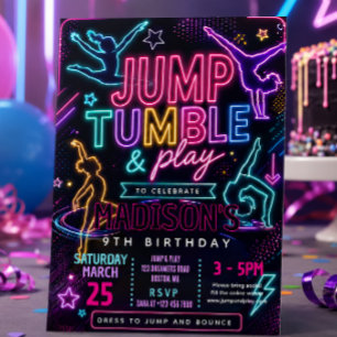 Convite Festa de Aniversário Neon Jump & Tumble