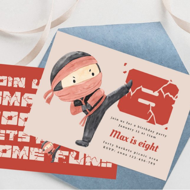 Convite Festa de aniversário Ninja, Boys 8º aniversário (Criador carregado)