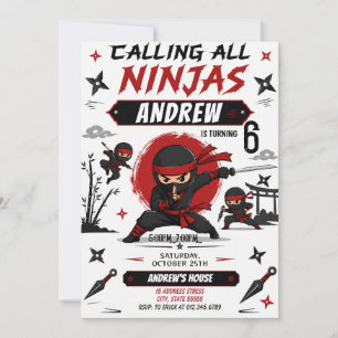 Convite Festa de aniversário ninja pessoal para menino