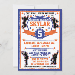 Convite Festa de Aniversário Ninja Warrior Girls Azul e La