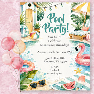 Convite Festa de Aniversário no Cabana da Piscina com Aqua