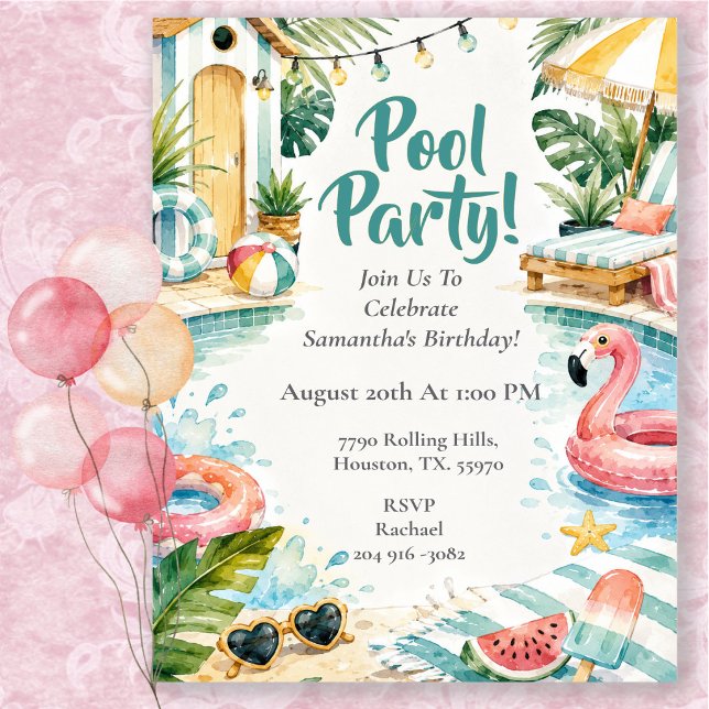 Convite Festa de Aniversário no Cabana da Piscina com Aqua (Criador carregado)