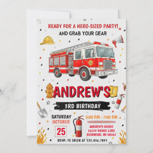Convite Festa de Aniversário no Caminhão de Bombeiros Pess