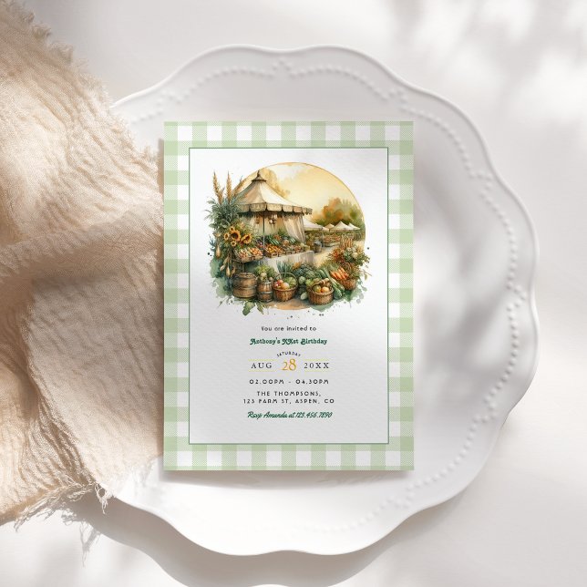 Convite Festa de Aniversário no Mercado de Produtores Rúst (Locally Grown Rustic Farmers Market Birthday Party Invitation)