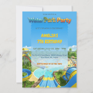 Convite Festa de Aniversário no Tobogã de Piscina Splash d