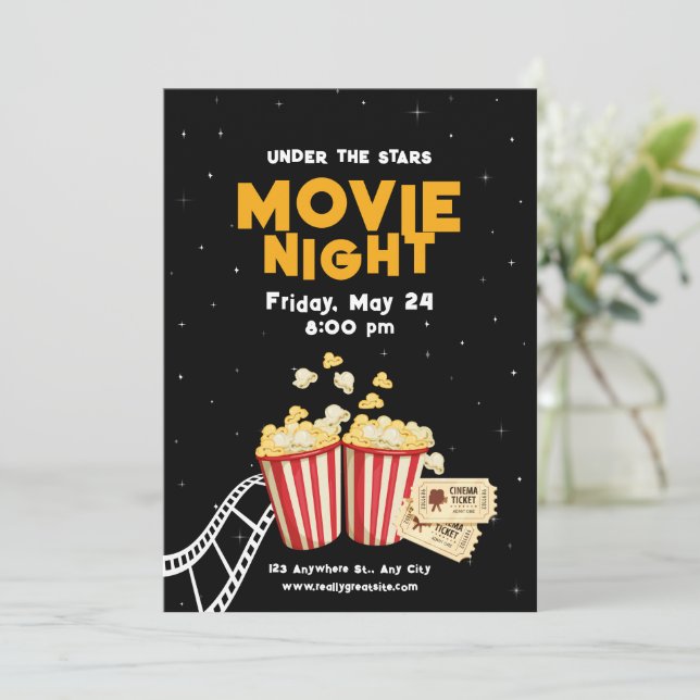 Convite Festa de Aniversário Noite de Filme Teatro de Quin (Em pé/Frente)