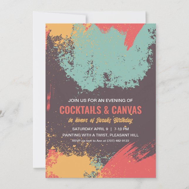 Convite Festa de aniversário Noturna de Pintura (Frente)