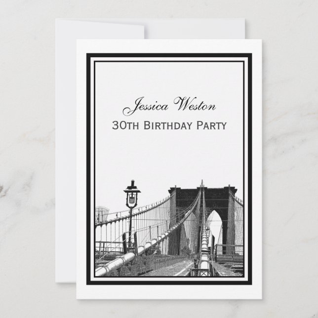 Convite Festa de Aniversário NYC Skyline Brooklyn Bridge # (Frente)