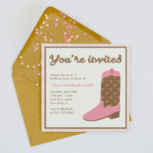 Convite Festa de aniversário Ocidental de Boot de Garota 