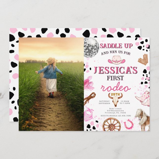 Convite Festa de aniversário Ocidental Selvagem de Cowgirl (Frente/Verso)