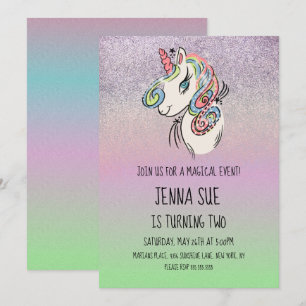 Convite Festa de Aniversário Ombré Desenhada à Mão de Unic