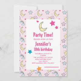 Convite Festa de aniversário-padrão de lua, estrelas e nuv