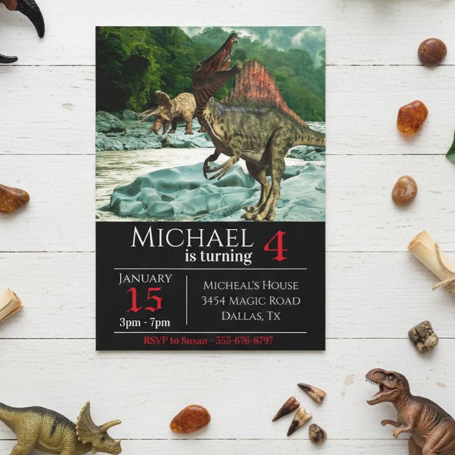 Convite Festa de aniversário paisagem dinossauro Espinossa (Criador carregado)