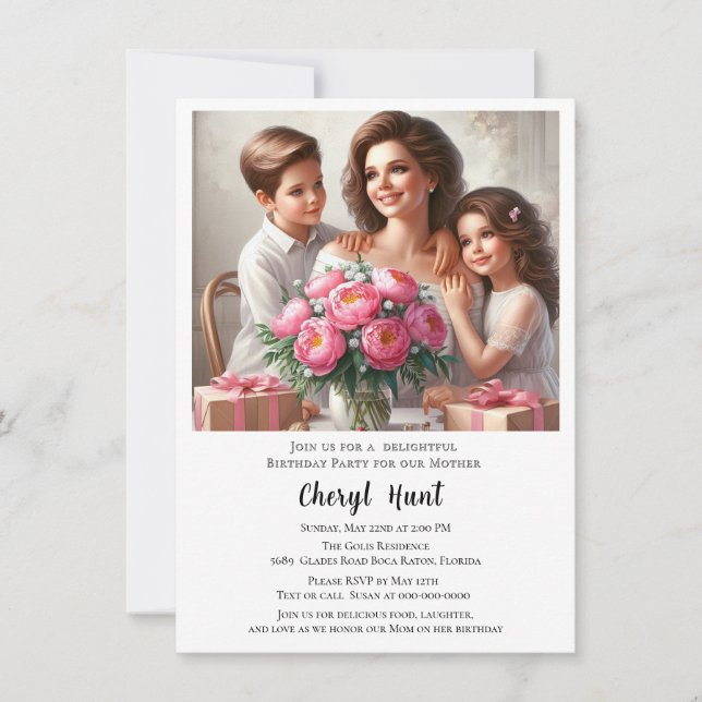 Convite Festa de aniversário para a família mãe (Frente)