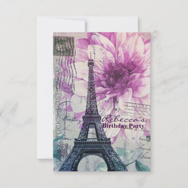 Convite festa de aniversário parisiense da torre Eiffel (Frente)