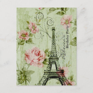 Convite festa de aniversário parisiense floral em Torre E